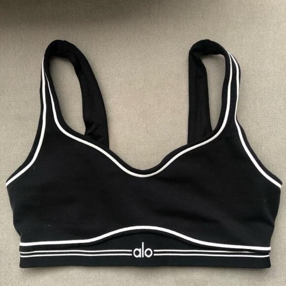 Alo Yoga Airbrush Heart Throb Bra Black/White Large Size NWOT - Picture 6 of 7